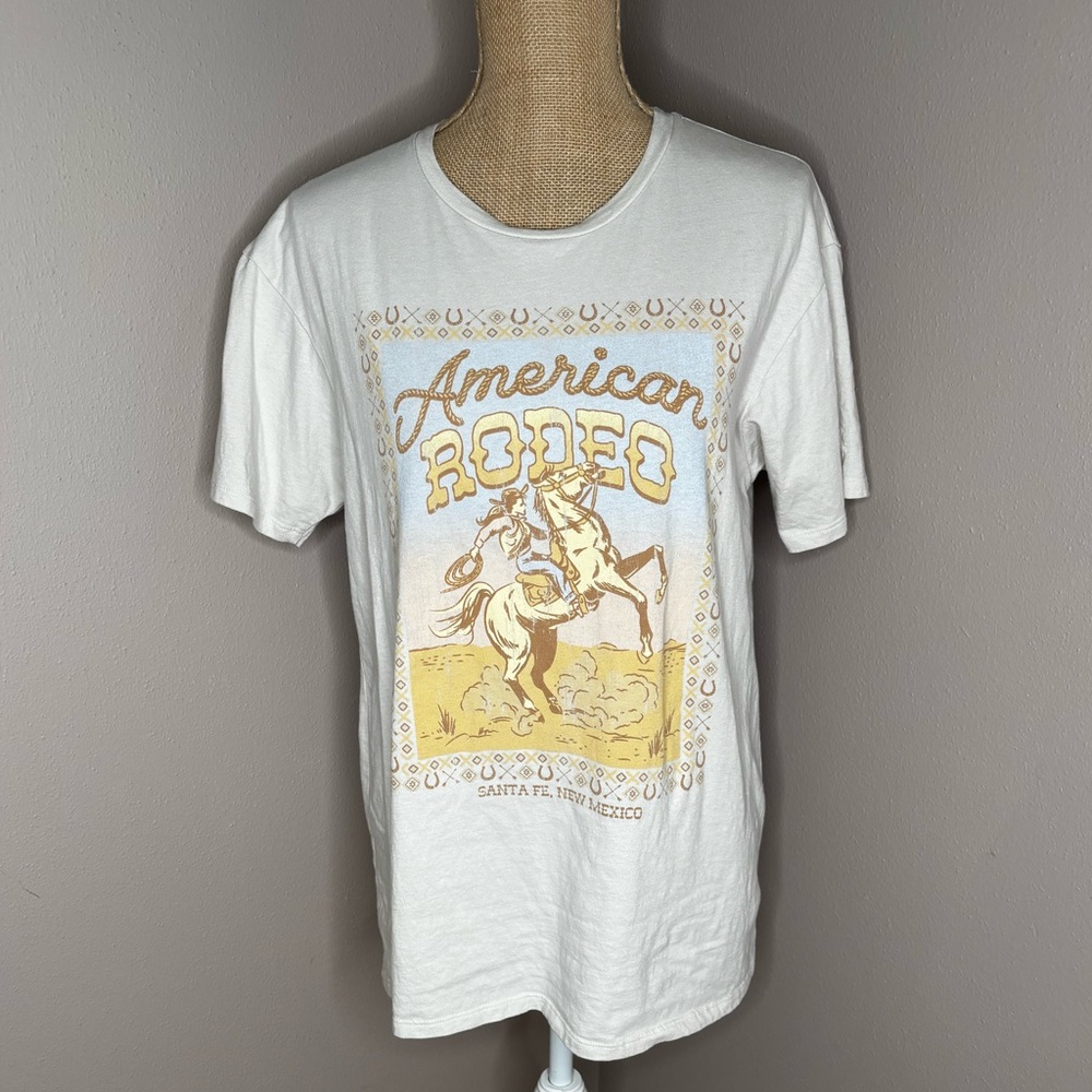 Altar’d State Oversized Cowgirl Tan Rodeo Santa Fe Tee Size Small